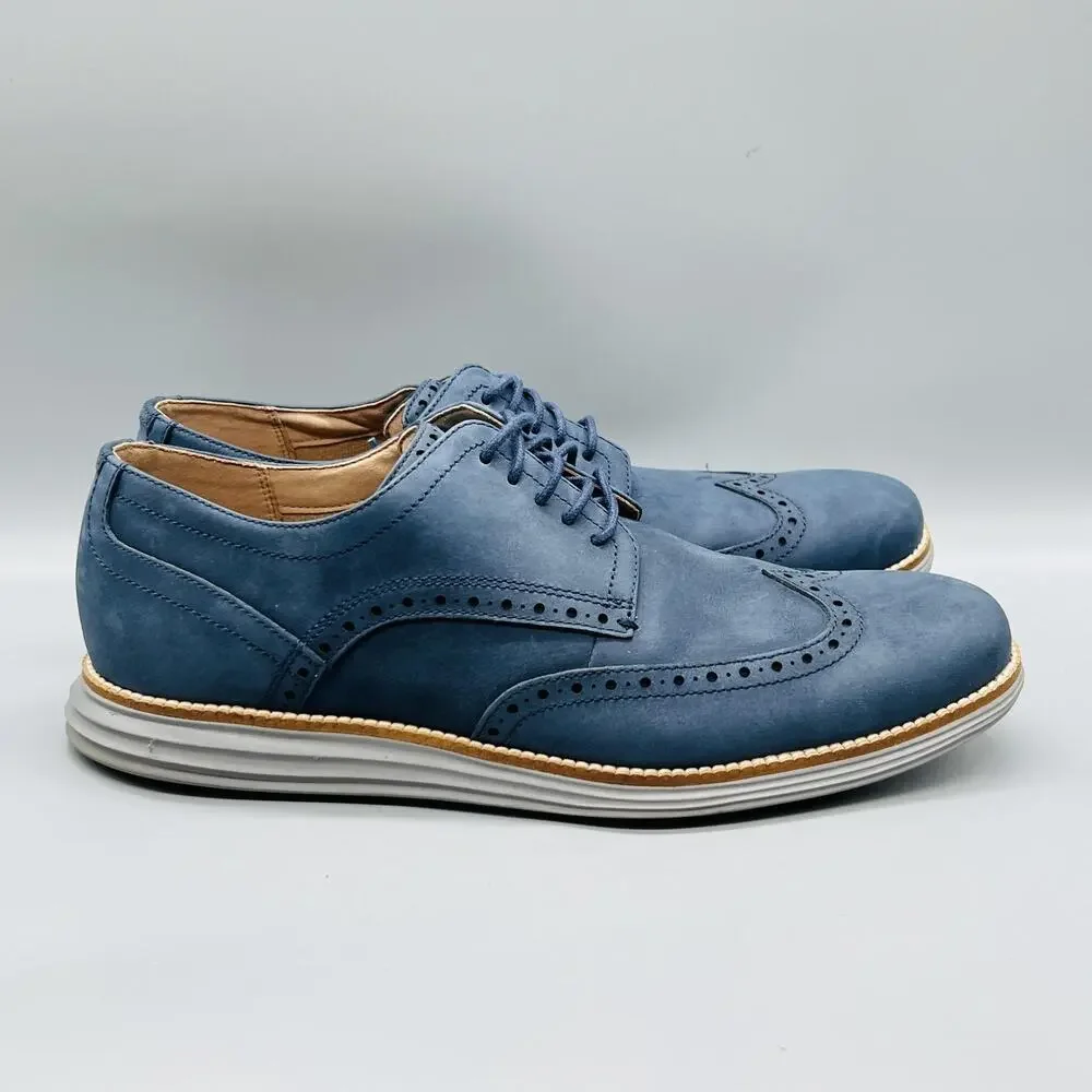 Cole Haan Shoes Men 10.5 Blue Nubuck Grand OS Wingtip Oxford Dress Brogue Casual